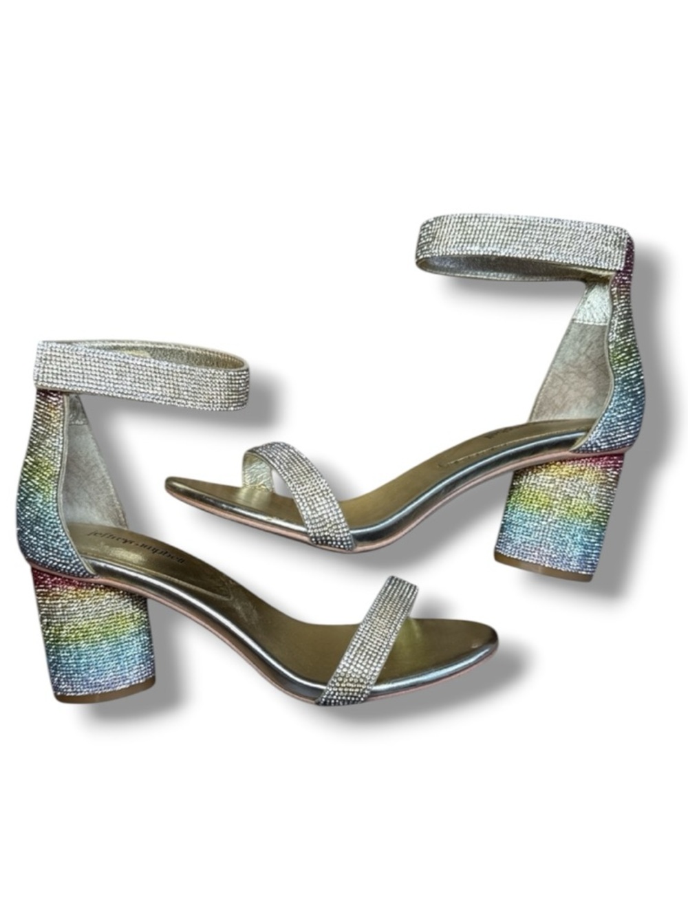 Jeffrey Campbell Laura Pastel Multi Crystal Block Heel Ankle Strap Shoes (8.5)